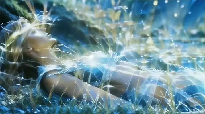 a woman laying on the ground in the grass