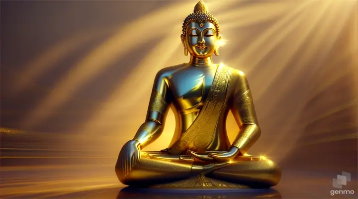 The Buddha is dressed in golden light and walks gracefully, emitting dazzling light.

3d style animation 16:9