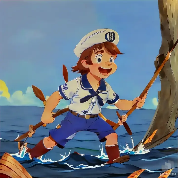 a cartoon of a man in a sailor's outfit on a boat