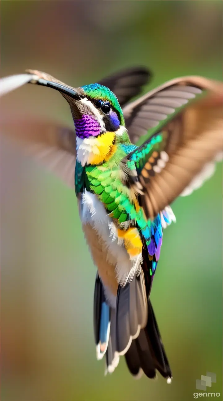 a hummingbird flying in the air with its wings spread