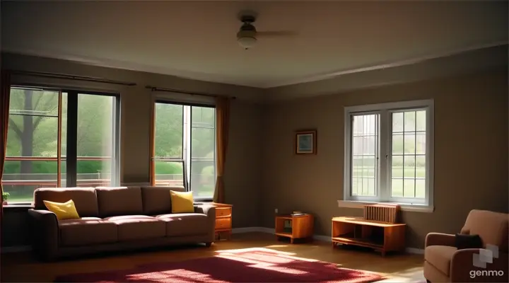 a living room filled with furniture and a large window