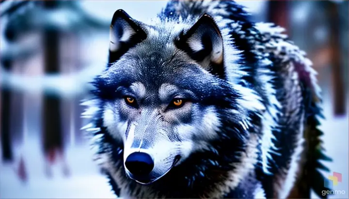 A beautiful grey wolf gazing out of a snowy forest at a winter landscape, photorealistic 8K