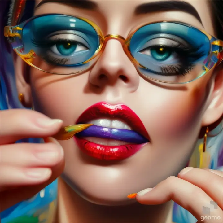 hand, mouth, gesture, finger, art, eyewear, painting, thumb, eyelash, cg artwork