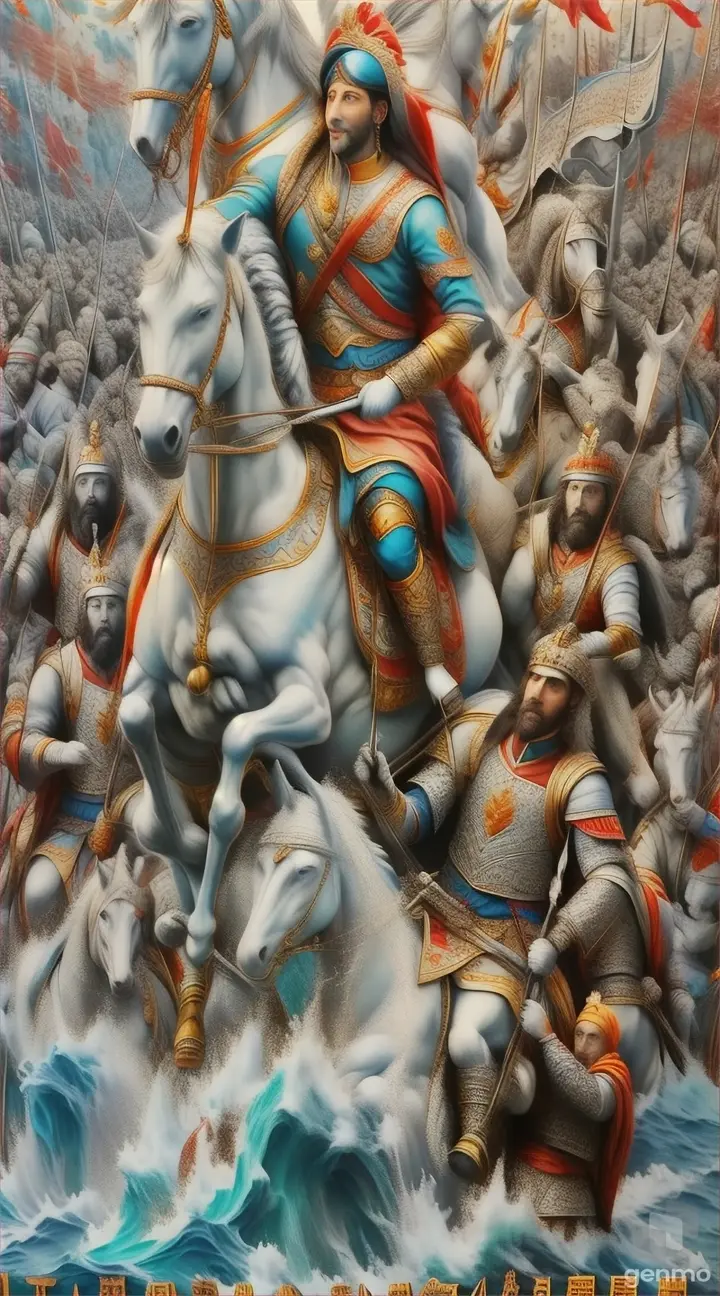 a painting of a man riding on the back of a white horse