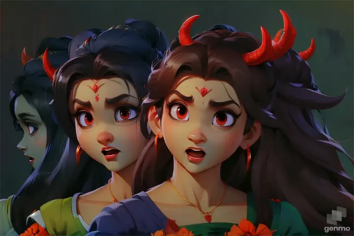 In the depths of the underworld, three devils reigned supreme. Pratyusha, Sadhika, and Bhargavi, their beauty unmatched, their hearts filled with darkness.

