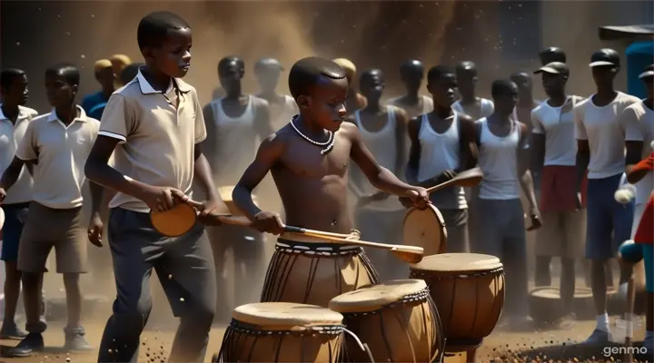 a group of people standing around a drum