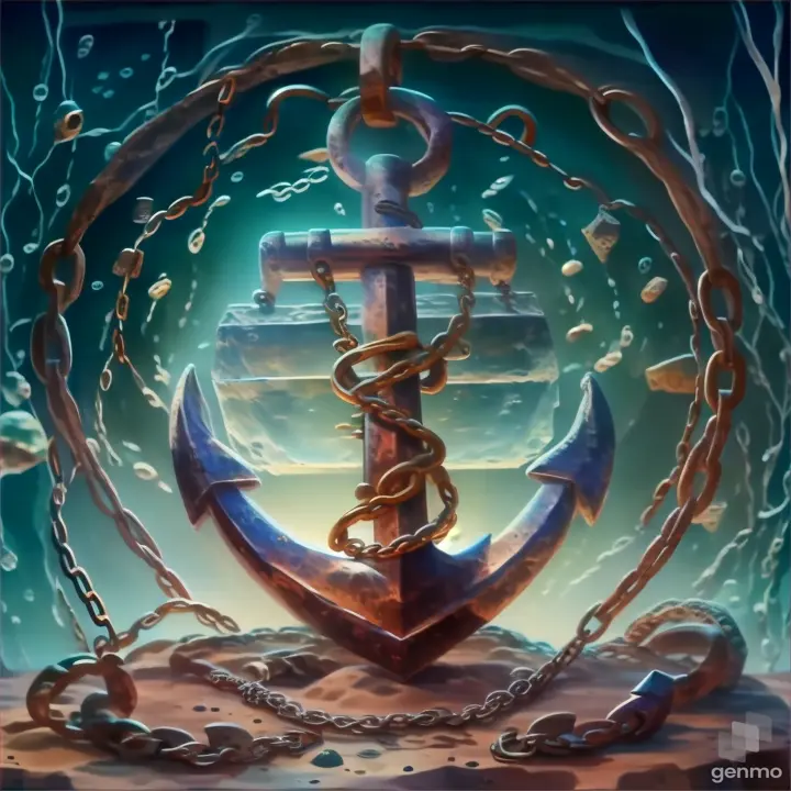 a painting of an anchor with chains around it