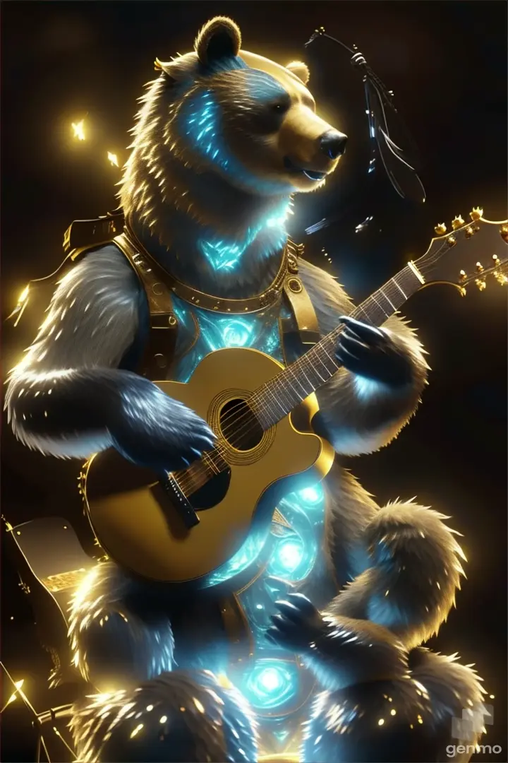 a bear with a guitar in its paws