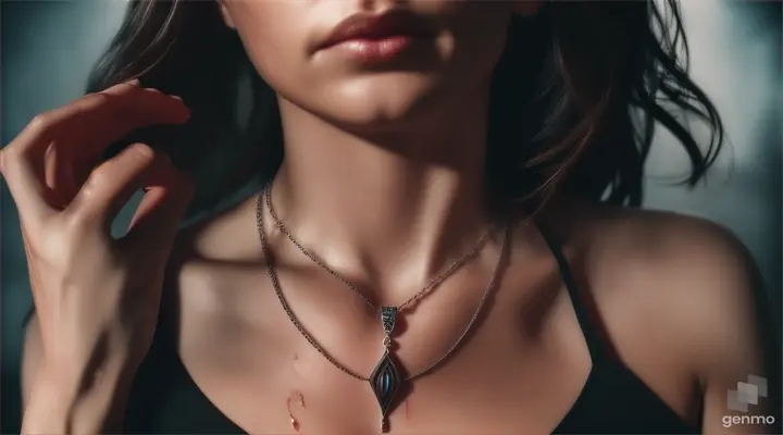 The person trying to remove the necklace but finding it stuck fast