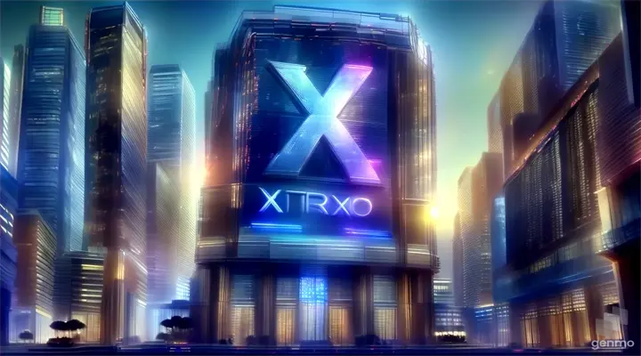 a very tall building with a big x sign on it