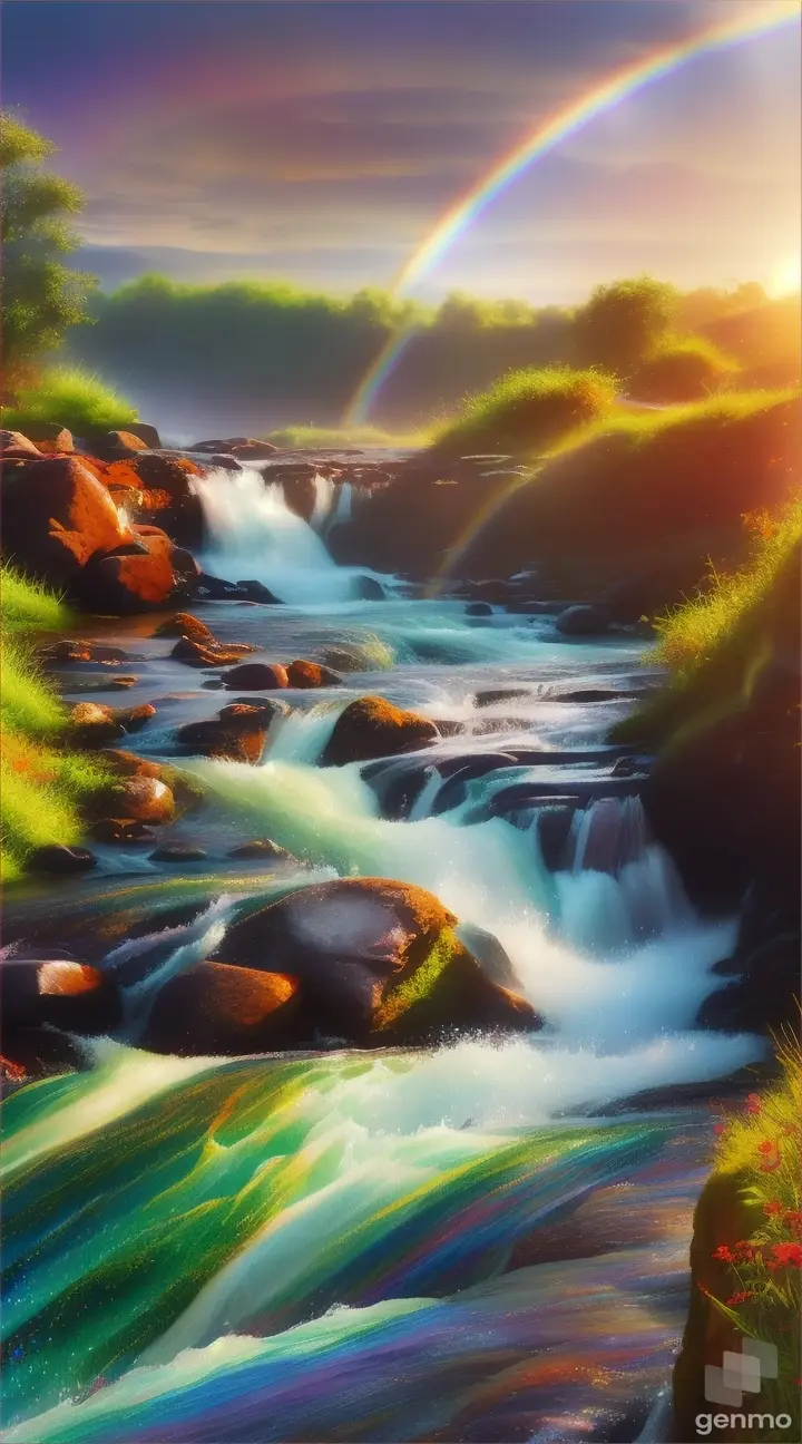 Rainbow rising through river