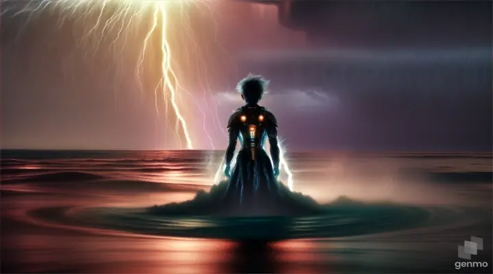 Person bathed in electric discharge during thunderstorm, Dynamic, mesmerizing view of the scene, the viewer, the plot of the video, surrounded by cosmic waves and otherworldly elements in a dark space setting- The injured figure, the man, his wild eyes reflecting the moonlight, rush madly through the desolation, a special effect of electric discharge, around the human body illuminated by the moonlit highway, flanked by towering tendrils of grass. A man's heartfelt rescue from a high-speed car is frozen in a vivid shot, every detail clearly delineated: the wind ruffles his disheveled hair, despair etchs into his tense muscles. This The injured figure, the man, his wild eyes reflecting the moonlight, rush madly through the desolation, a special effect of electric discharge, around the human body illuminated by the moonlit highway, flanked by towering tendrils of grass. A man's heartfelt rescue from a high-speed car is frozen in a vivid shot, every detail clearly delineated: the wind ruffles his disheveled hair, despair etchs into his tense muscles. This mesmerizing scene, ghostly photograph,