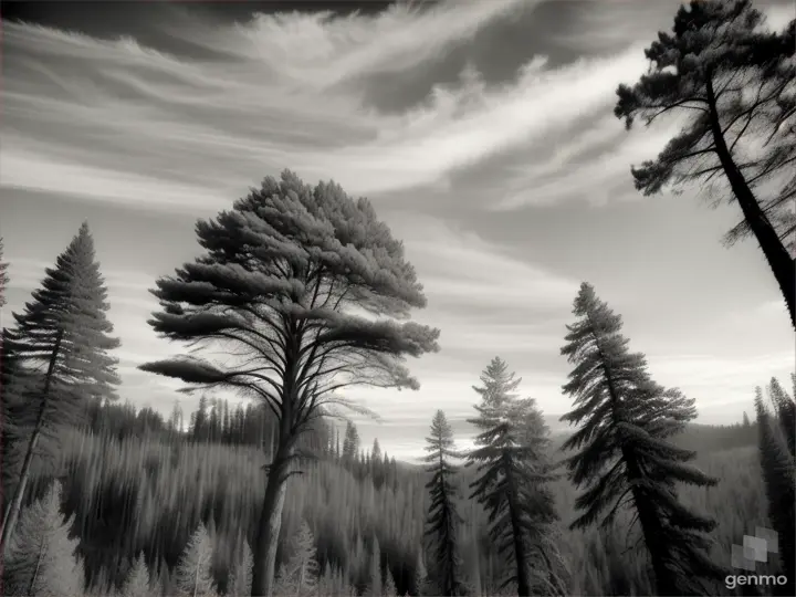  a black and white photo of a flying object, by Albert Nemethy, flickr, ufo in a forest, idaho, shot with an analog camera, over the tree tops