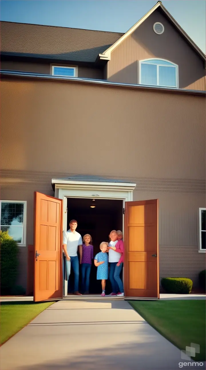 family arriving at new house