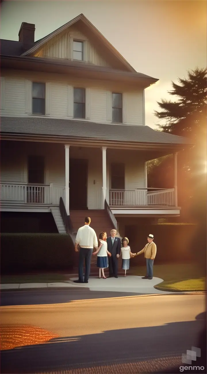 family arriving at an old house