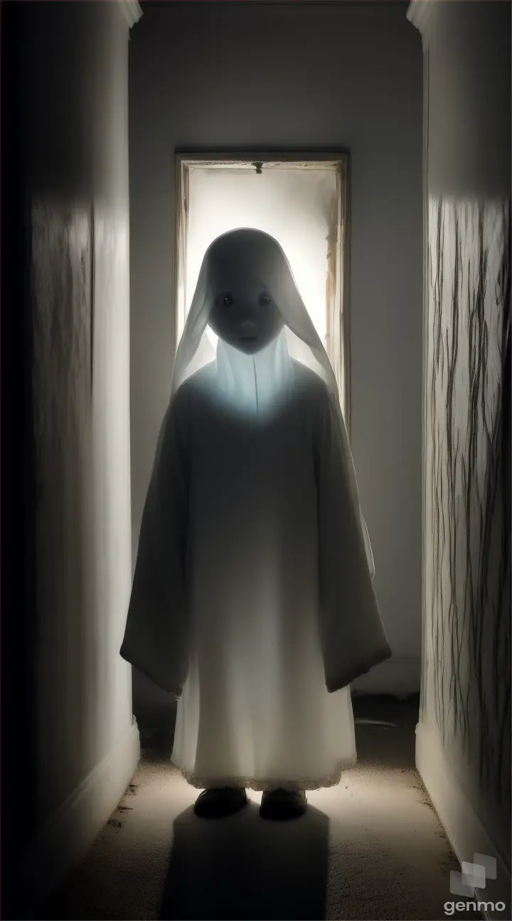 child ghost in dark hallway