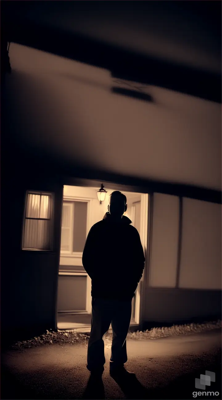 neighbor standing outside his house on a dark night