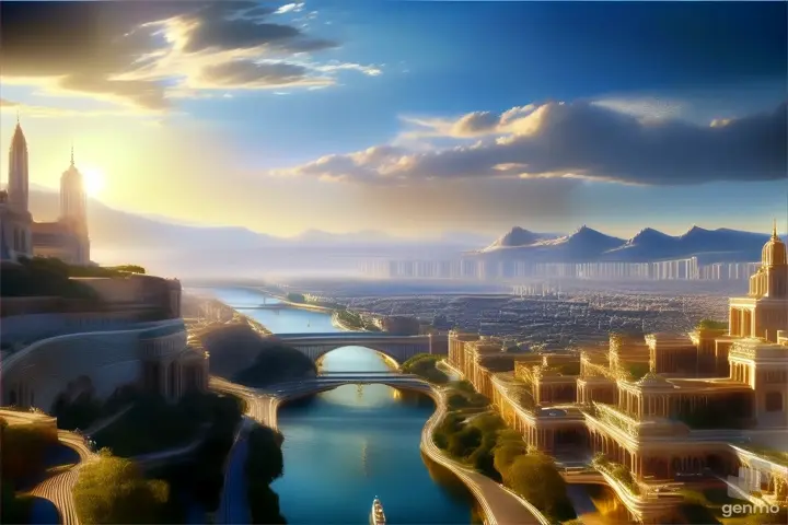 a beautiful view of a city with a river running through it