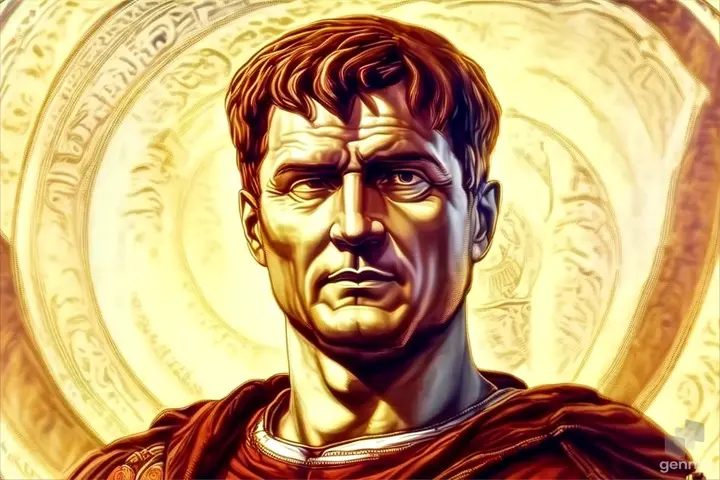  image + size 16:9, Julius Caesar, for I am Caesar, son of Rome, Bold conqueror, never tamed.