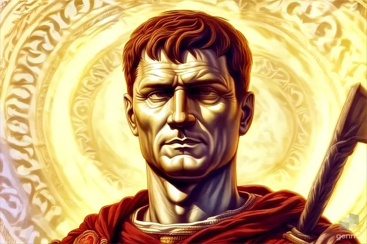  image + size 16:9, Julius Caesar, for I am Caesar, son of Rome, Bold conqueror, never tamed.