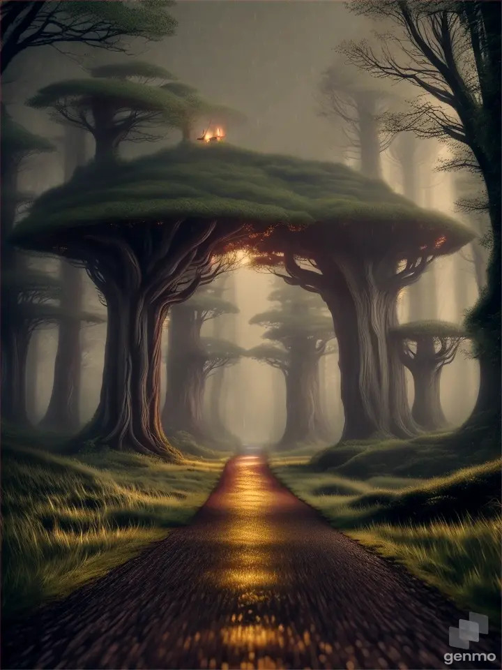 a beautiful fantasy paths, night, realistic