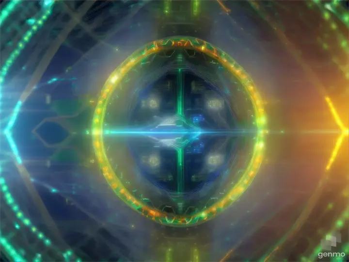 Quantum computing core, glowing with energy, intricate data streams, abstract algorithmic patterns --ar 3:2