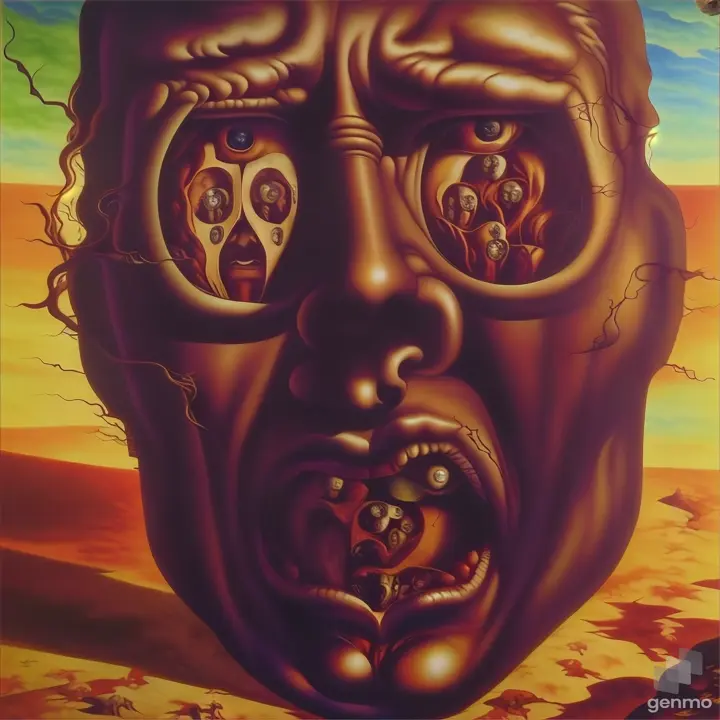 a painting of a man's face with many eyes