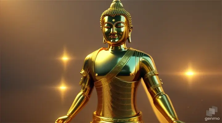 The Buddha is dressed in golden light and walks gracefully, emitting dazzling light.

3d style animation 16:9