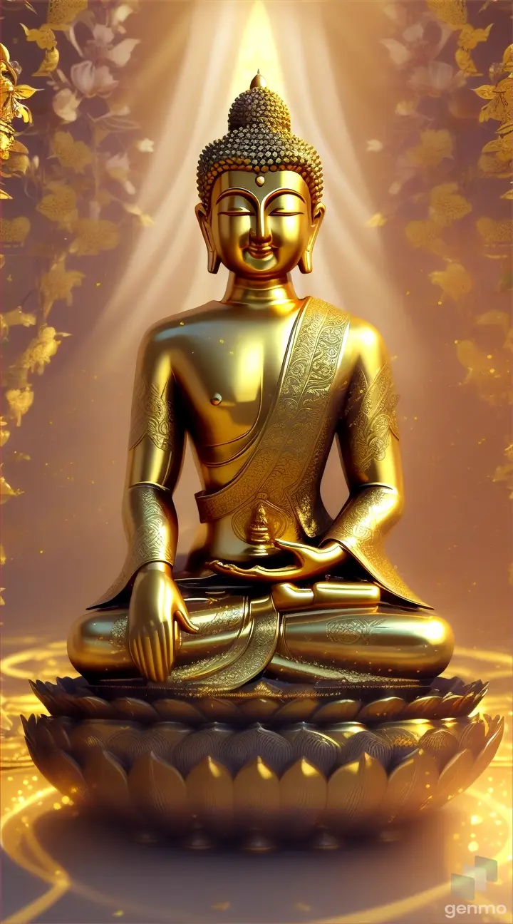 The Buddha is dressed in golden light and walks gracefully, emitting dazzling light.

3d style animation 9:16
