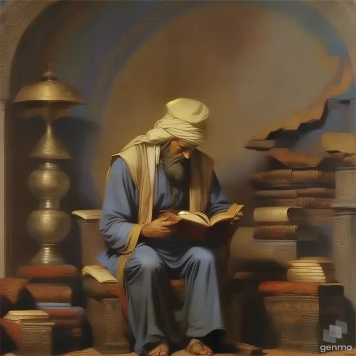 a painting of a man reading a book