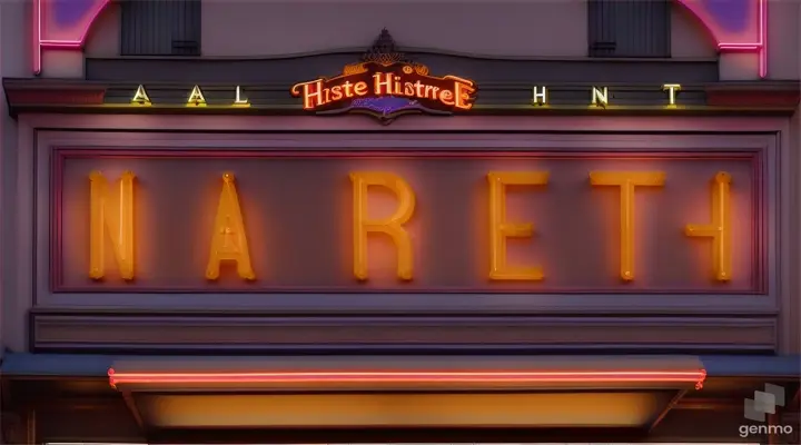 Animated scene of a historic hotel exterior with a sign indicating its age and grandeur.