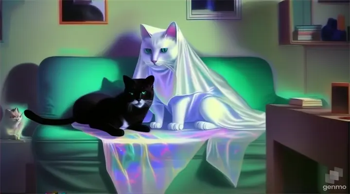 ghost  and cat is walking