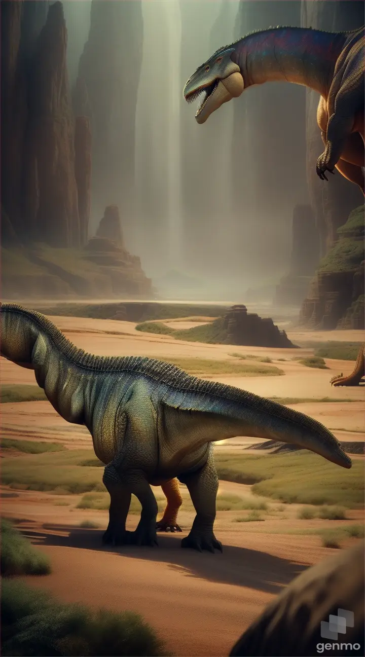 Narrator: "Millions of years ago, during the Triassic period, the Earth was a vastly different place. It was a time when dinosaurs emerged, ruling the land with their incredible diversity and size."
