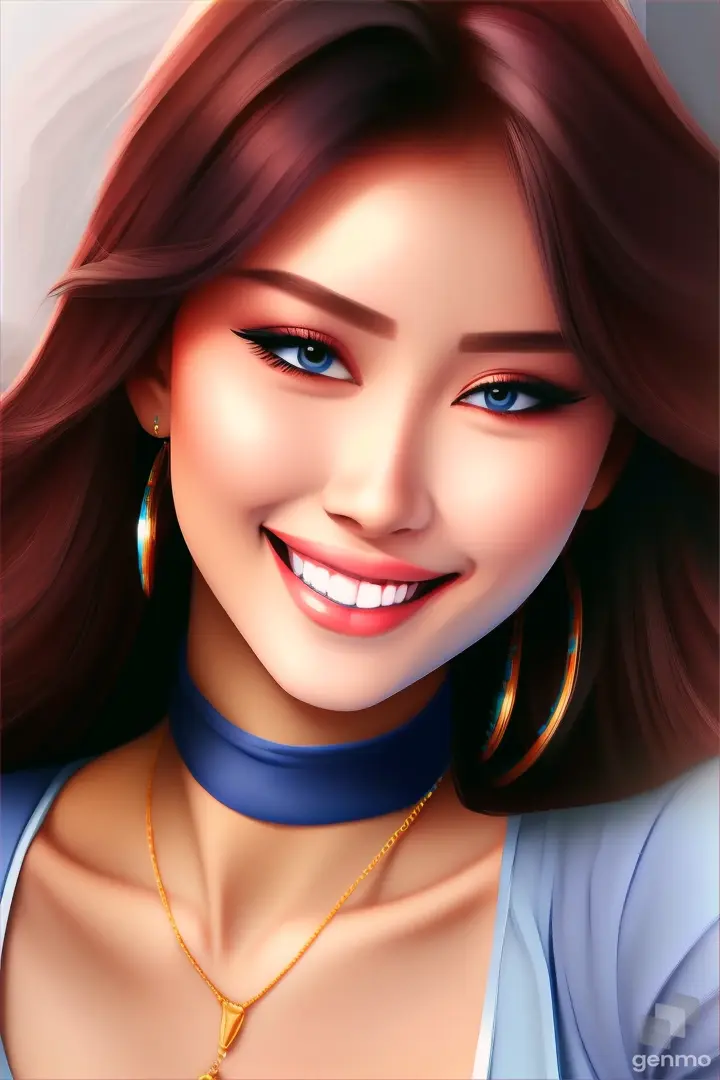 a digital painting of a woman wearing a blue shirt