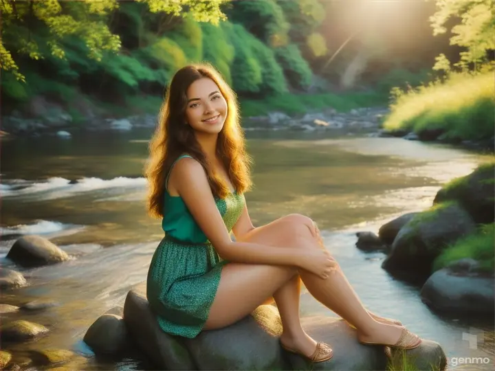 Woman seating near river