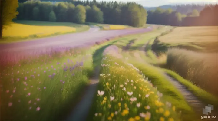 Close up beautiful meadow flower over the road of countryside background. spring and summer natural concept 16:9
