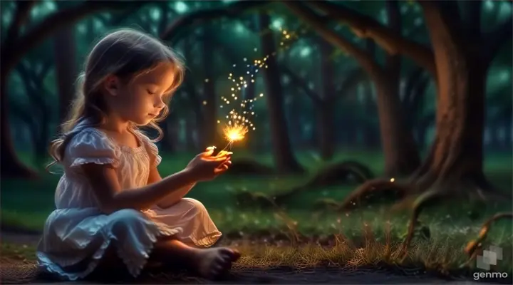 a little girl sitting on the ground holding a sparkler