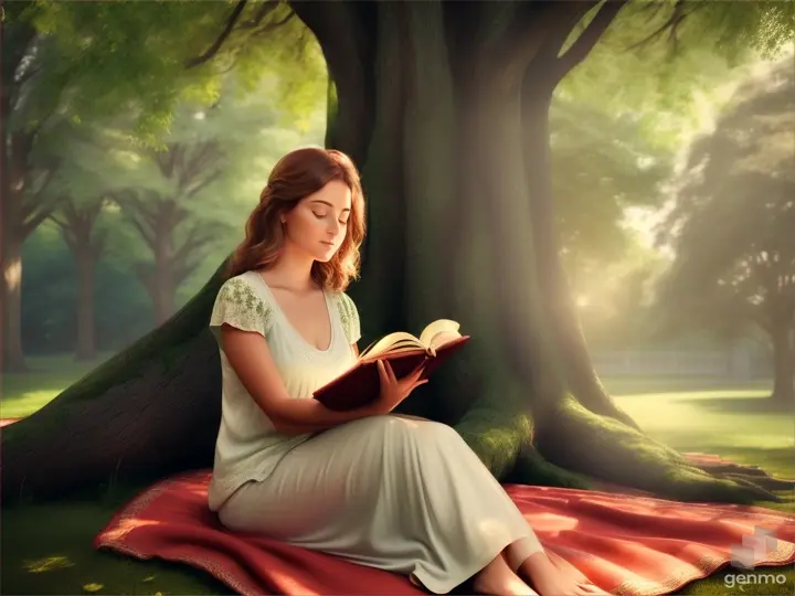 Woman seating under big tree