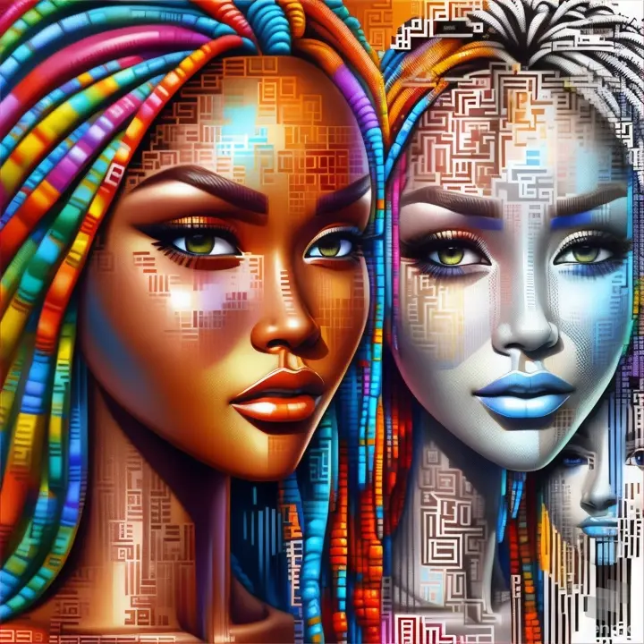 a couple of women with colorful hair