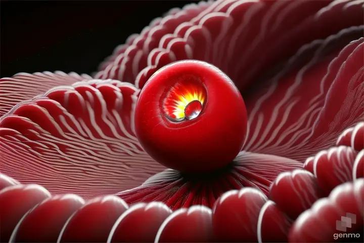 a close up of a red object with a black background