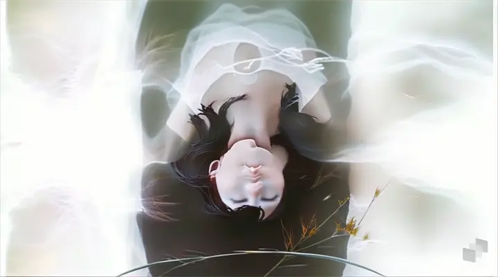 a woman floating in a calm river with her eyes closed