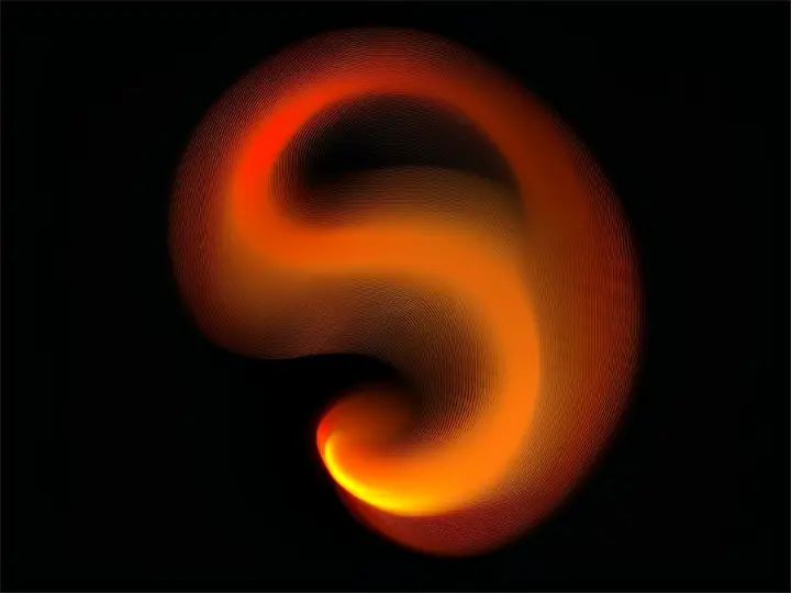 a red and orange swirl on a black background