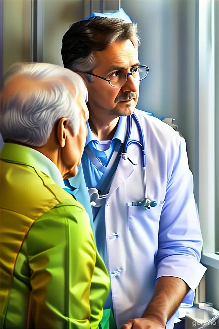 a doctor talking to a patient in a hospital,ace each other and talk