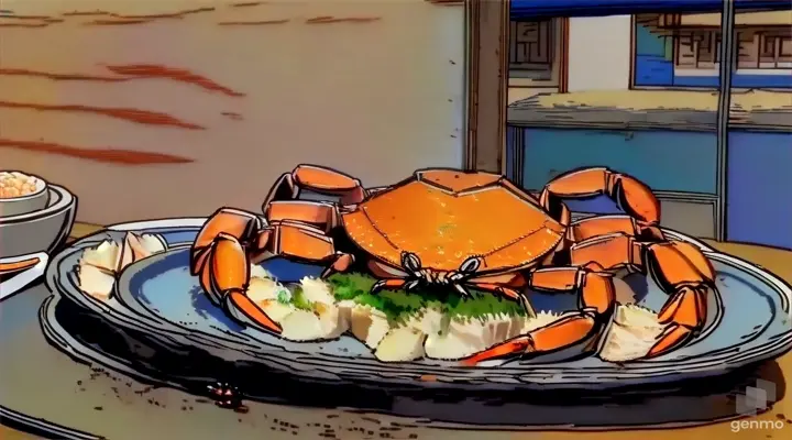 a plate of food with a crab on it