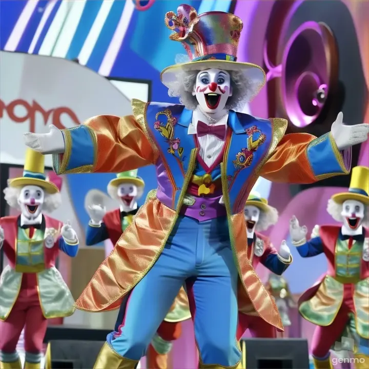 a group of clowns performing on a stage