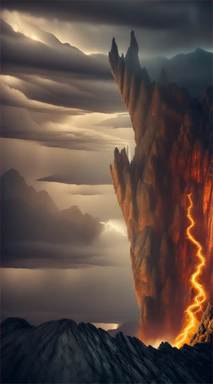 Illuyanka
Create a dramatic and mythical image depicting Illuyanka, the legendary serpent from Hittite mythology. The scene is set during the climactic battle with the storm god Tarhunt. Illuyanka, a colossal dragon, coils powerfully around a rugged mountainous landscape, its scales glistening under the stormy sky. Its fearsome eyes glower menacingly at Tarhunt, who is depicted in the foreground wielding a lightning bolt. The atmosphere is tense and charged with impending doom, highlighted by dark, swirling clouds and intermittent flashes of lightning. The landscape is rugged, with jagged rocks and sparse, wind-blown trees, enhancing the scene's dramatic effect.