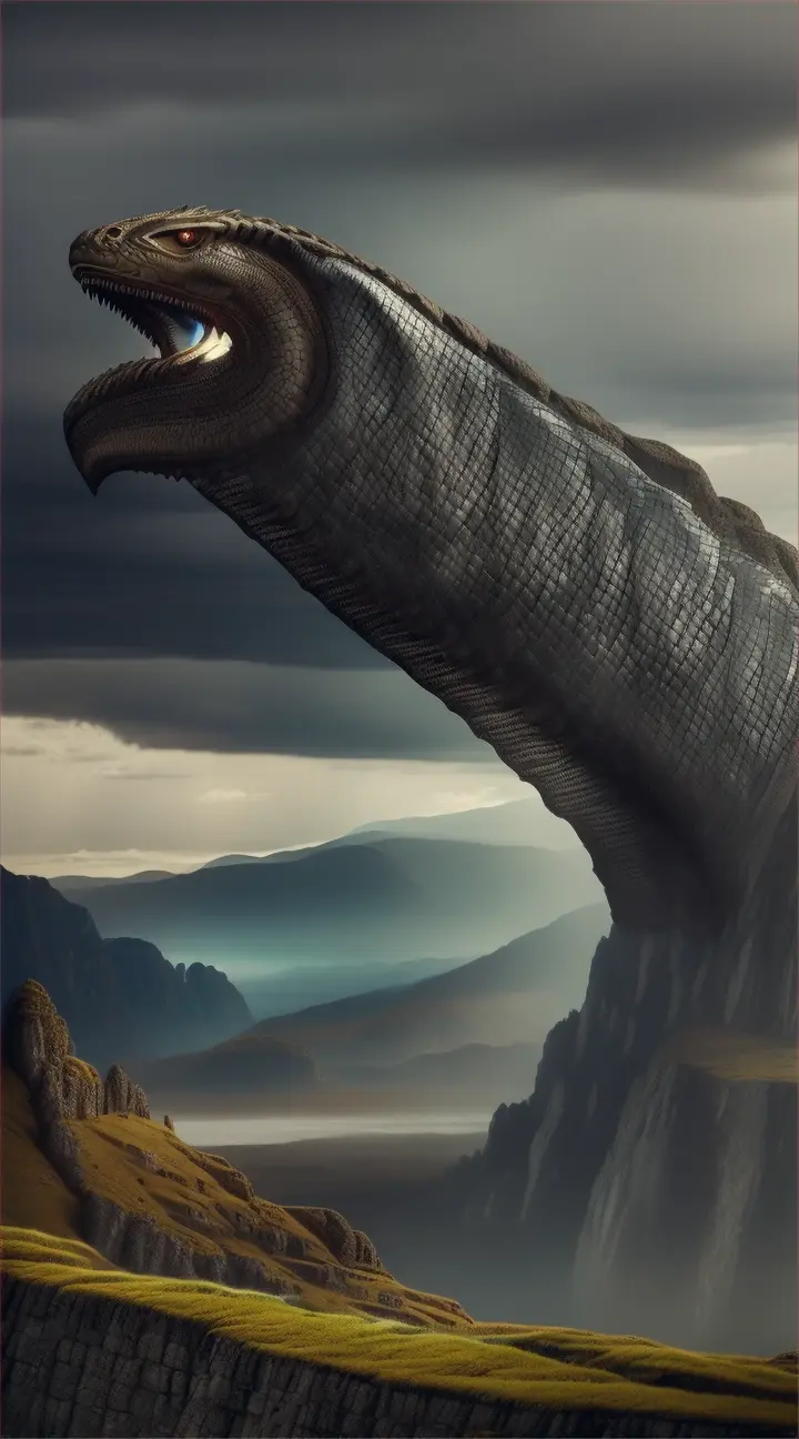 Illuyanka
Create a dramatic and mythical image depicting Illuyanka, the legendary serpent from Hittite mythology. The scene is set during the climactic battle with the storm god Tarhunt. Illuyanka, a colossal dragon, coils powerfully around a rugged mountainous landscape, its scales glistening under the stormy sky. Its fearsome eyes glower menacingly at Tarhunt, who is depicted in the foreground wielding a lightning bolt. The atmosphere is tense and charged with impending doom, highlighted by dark, swirling clouds and intermittent flashes of lightning. The landscape is rugged, with jagged rocks and sparse, wind-blown trees, enhancing the scene's dramatic effect.