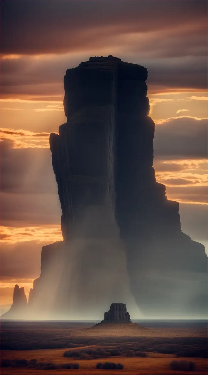 Ullikummi
Visualize Ullikummi, the immense stone giant from Hittite mythology, as he towers over a mythic landscape, blocking the sun. The giant is made entirely of black volcanic rock, with sharp, jagged textures and a powerful, imposing stature that reaches up to the heavens. Below him, various gods from the Hittite pantheon look up in horror and awe. The sky behind Ullikummi is darkened by his massive form, with rays of light trying to edge around him, creating a halo effect. The setting includes ancient Hittite symbols and stone structures, possibly ruins, that emphasize the mythological time period and the catastrophic impact of Ullikummi's appearance.