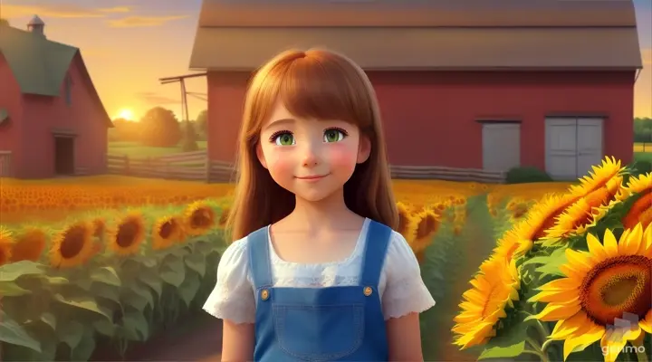 A cute girl in a farm in animated cartoon.