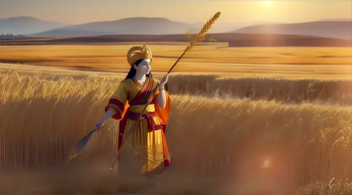 Halki

Create a vivid and detailed artistic depiction of Halki, a significant deity from Hittite mythology renowned for being the god of grain and agriculture. This image should portray Halki in the midst of a thriving field, symbolizing his dominion over crops and fertility of the land. Halki is visualized as a robust, middle-aged figure with a gentle, nurturing demeanor, clad in a robe woven with golden threads depicting various grains—barley and wheat.

In one hand, Halki holds a large sickle, gleaming under the sun, used to cut down the ripe crops, while his other hand scatters seeds, suggesting the continuous cycle of growth and harvest that he oversees. Around him, the field is alive with golden wheat ready for harvest, reflecting prosperity and abundance.

The background features a typical Hittite landscape, rolling hills and a clear blue sky, which emphasizes the natural beauty and fertility of the land under his protection. Small figures of farmers work in the fields, illustrating the human connection to and reliance on Halki's blessings for their agricultural activities. This scene not only highlights Halki's role as a provider but also his integral connection to the well-being and sustenance of Hittite society.